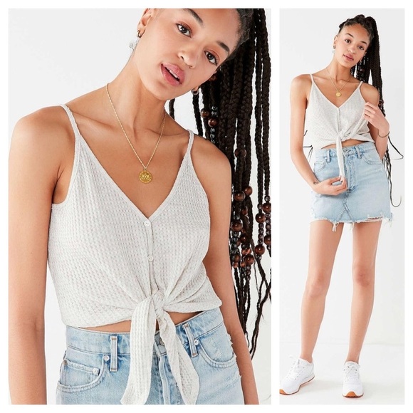 Urban Outfitters Tops - Urban Outfitters Waffle Knit Tie Front Crop Top